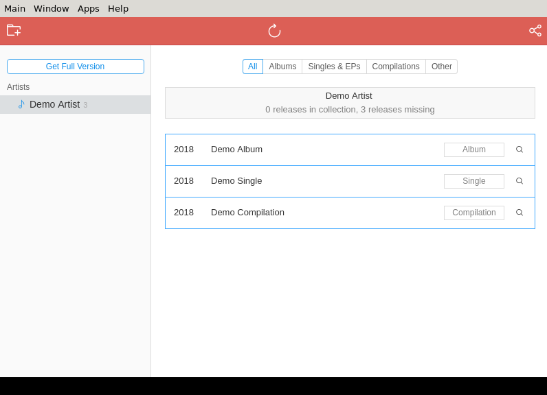 Screenshot of discographer